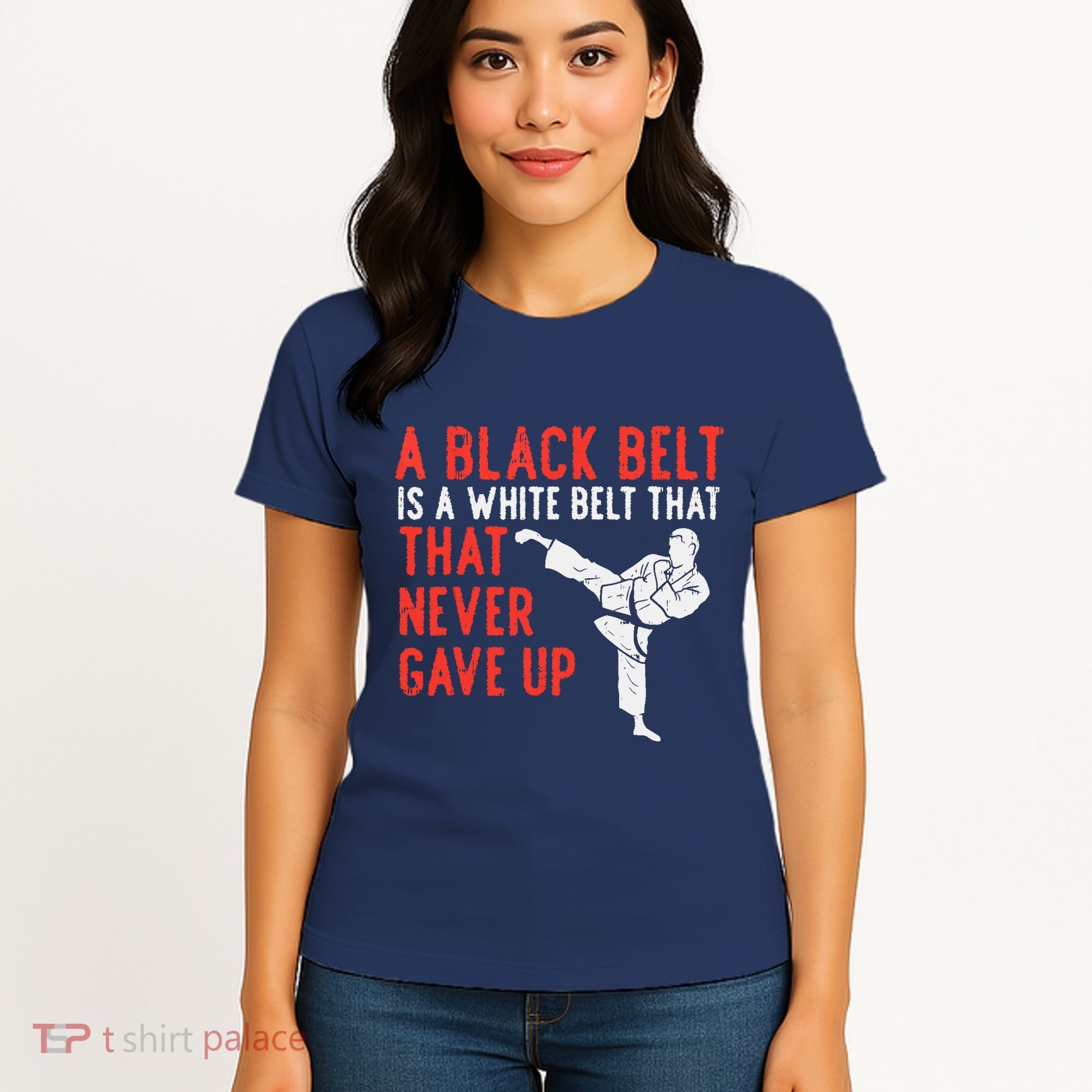 Black Belt Never Gave Up Karate Taekwondo Inspirational Gift Women's T-Shirt