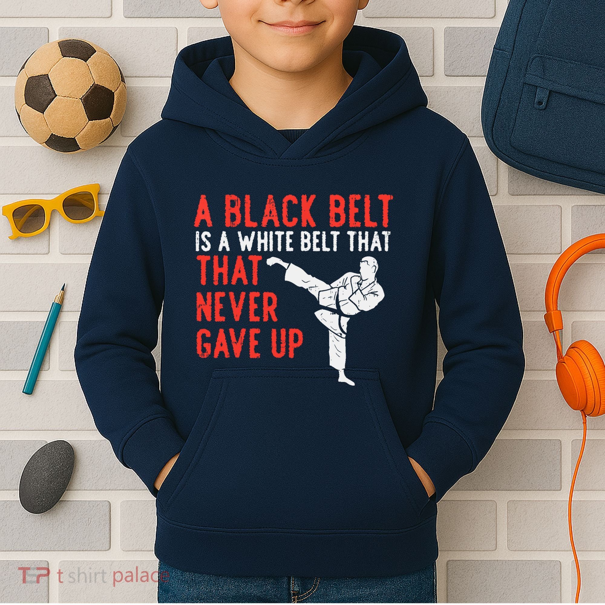 Black Belt Never Gave Up Karate Taekwondo Inspirational Gift Kids Hoodie
