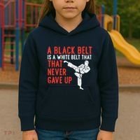 Black Belt Never Gave Up Karate Taekwondo Inspirational Gift Kids Hoodie thumb 3