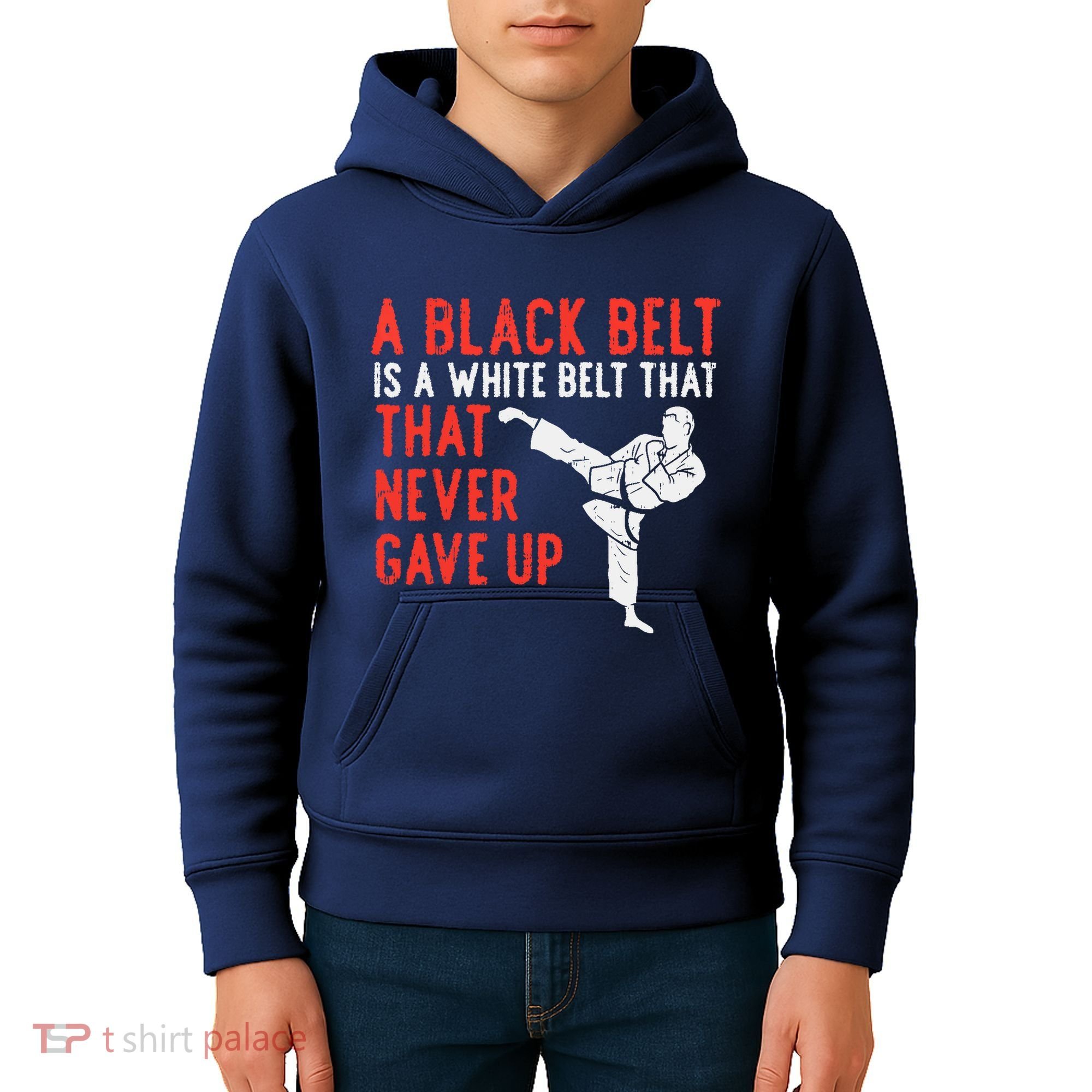 Black Belt Never Gave Up Karate Taekwondo Inspirational Gift Kids Hoodie