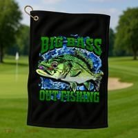 Big Bass Out Fishing Golf Towel thumb 1