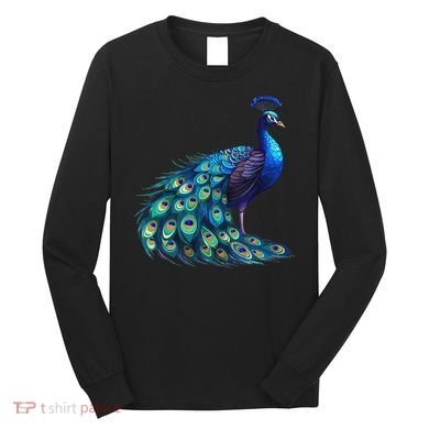 Beautiful Blue Peacock Teal Feathers Bird Lover Women Long Sleeve Shirt