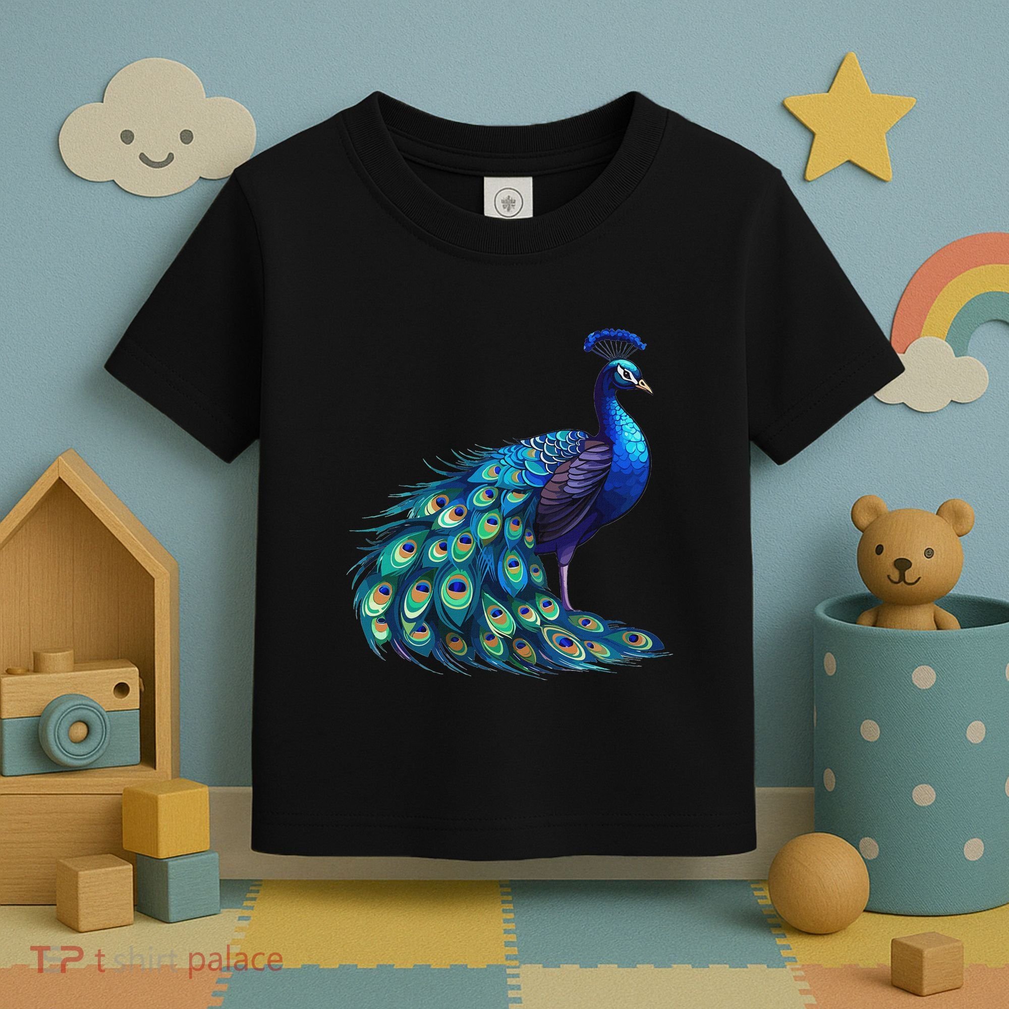 Beautiful Blue Peacock Teal Feathers Bird Lover Women Toddler T-Shirt