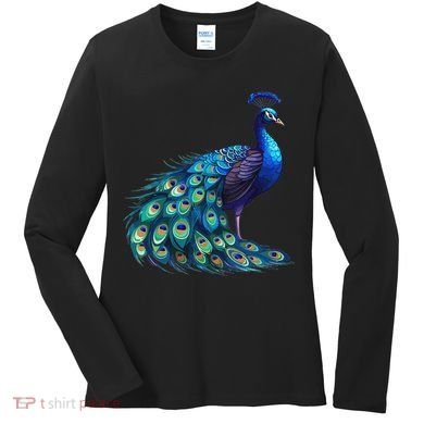 Beautiful Blue Peacock Teal Feathers Bird Lover Women Women's Long Sleeve Shirt
