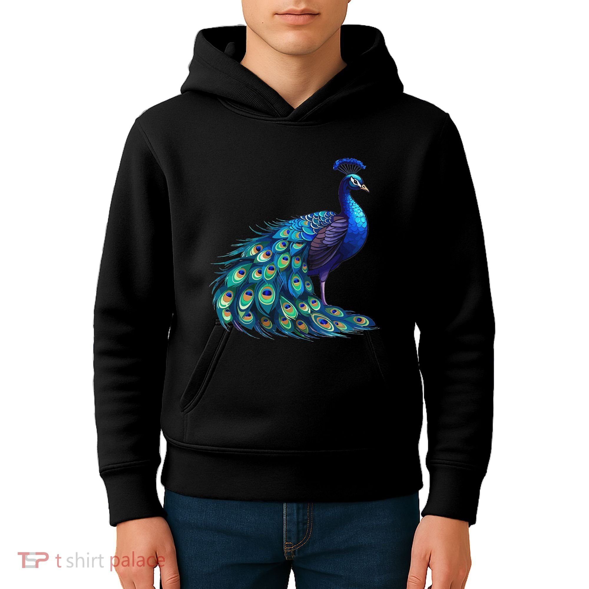 Beautiful Blue Peacock Teal Feathers Bird Lover Women Kids Hoodie