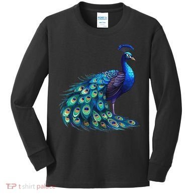 Beautiful Blue Peacock Teal Feathers Bird Lover Women Kids Long Sleeve Shirt