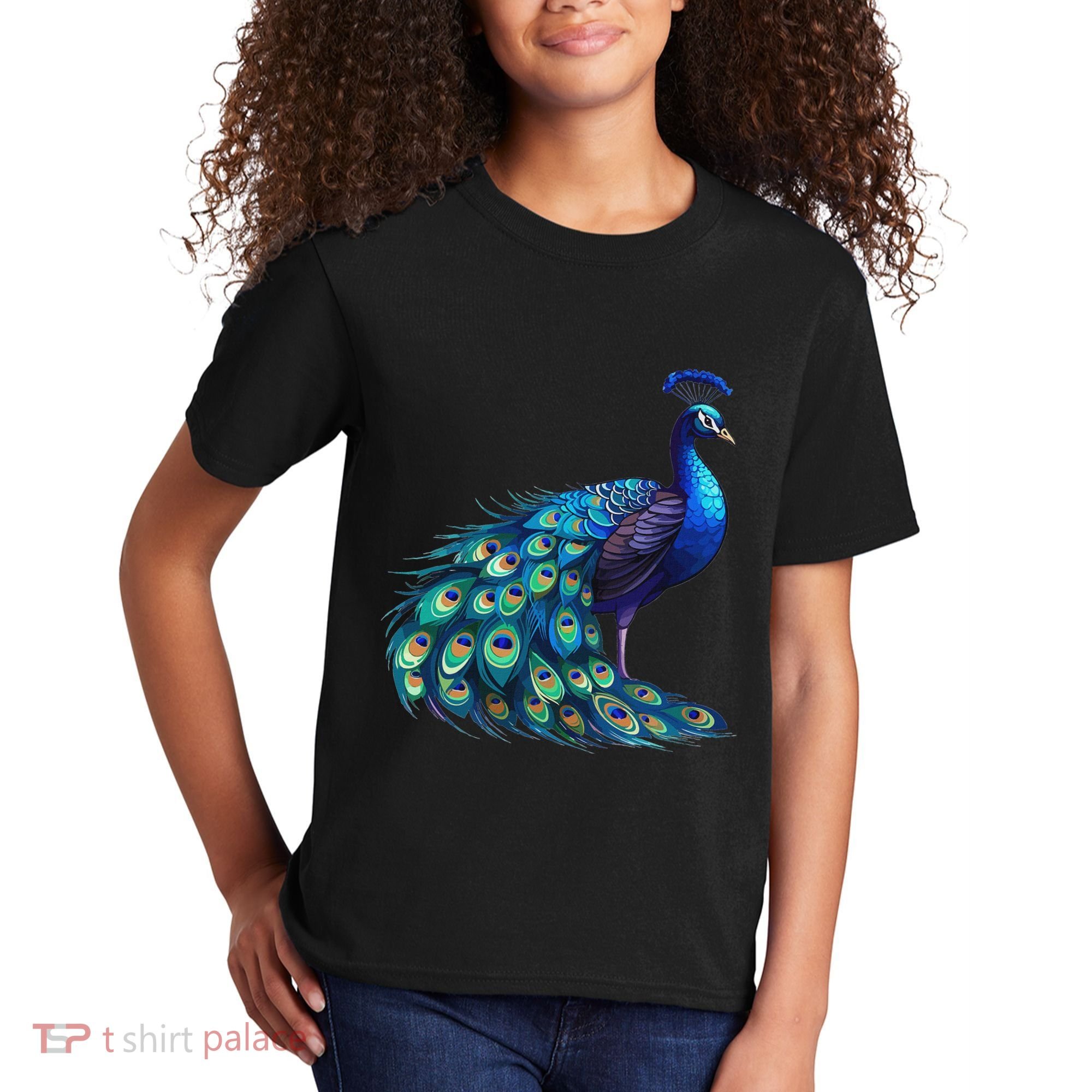 Beautiful Blue Peacock Teal Feathers Bird Lover Women Kids T-Shirt