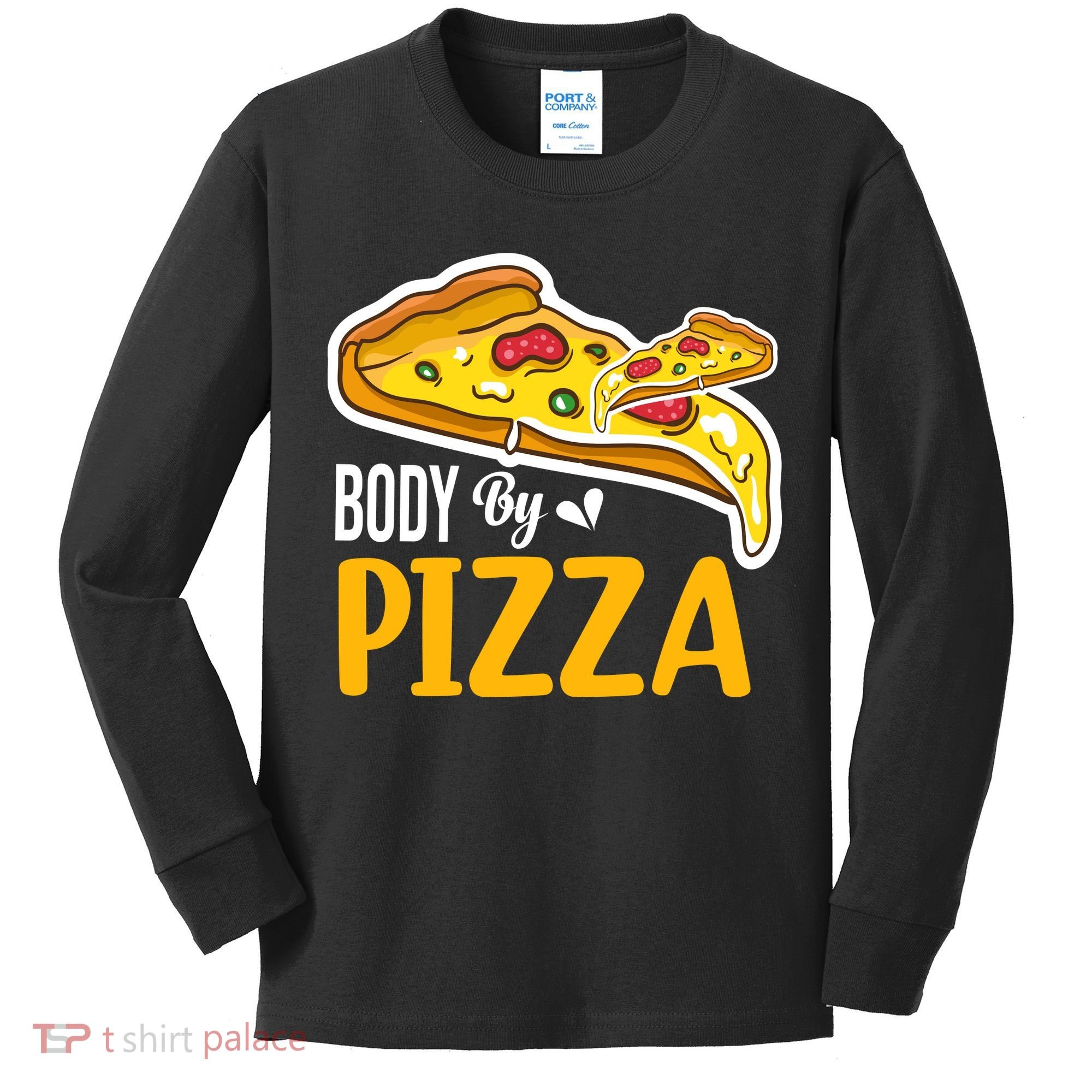Body By Pizza Graphic Plus Size Shirt For Girl Boy Kids Long Sleeve Shirt
