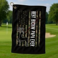 Best Buckin Papa Ever Gift Camo Deer Hunting Bucking Gift Golf Towel thumb 1