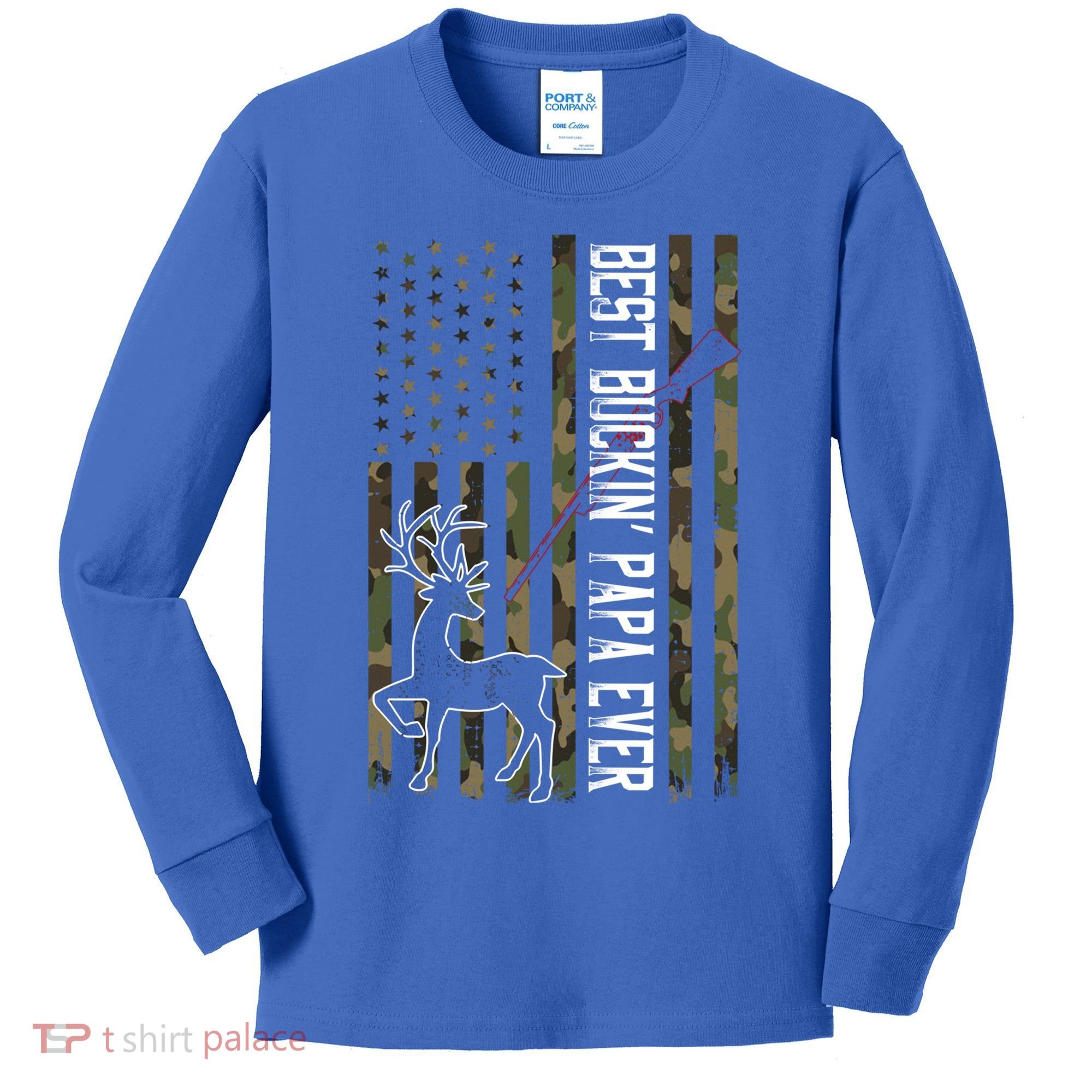 Best Buckin Papa Ever Gift Camo Deer Hunting Bucking Gift Kids Long Sleeve Shirt