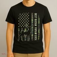 Best Buckin Papaw Camo American Flag Deer Hunting Gift T-Shirt thumb 3