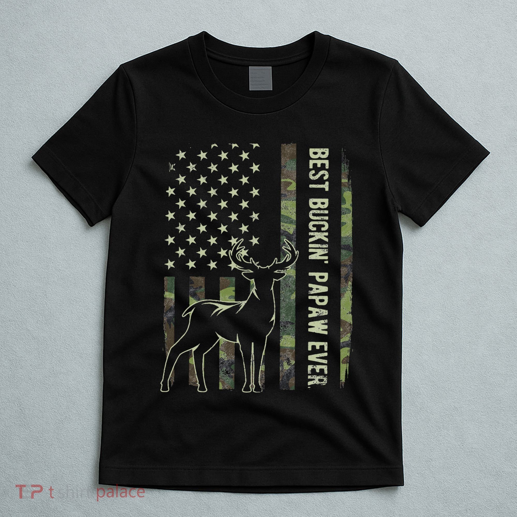 Best Buckin Papaw Camo American Flag Deer Hunting Gift T-Shirt