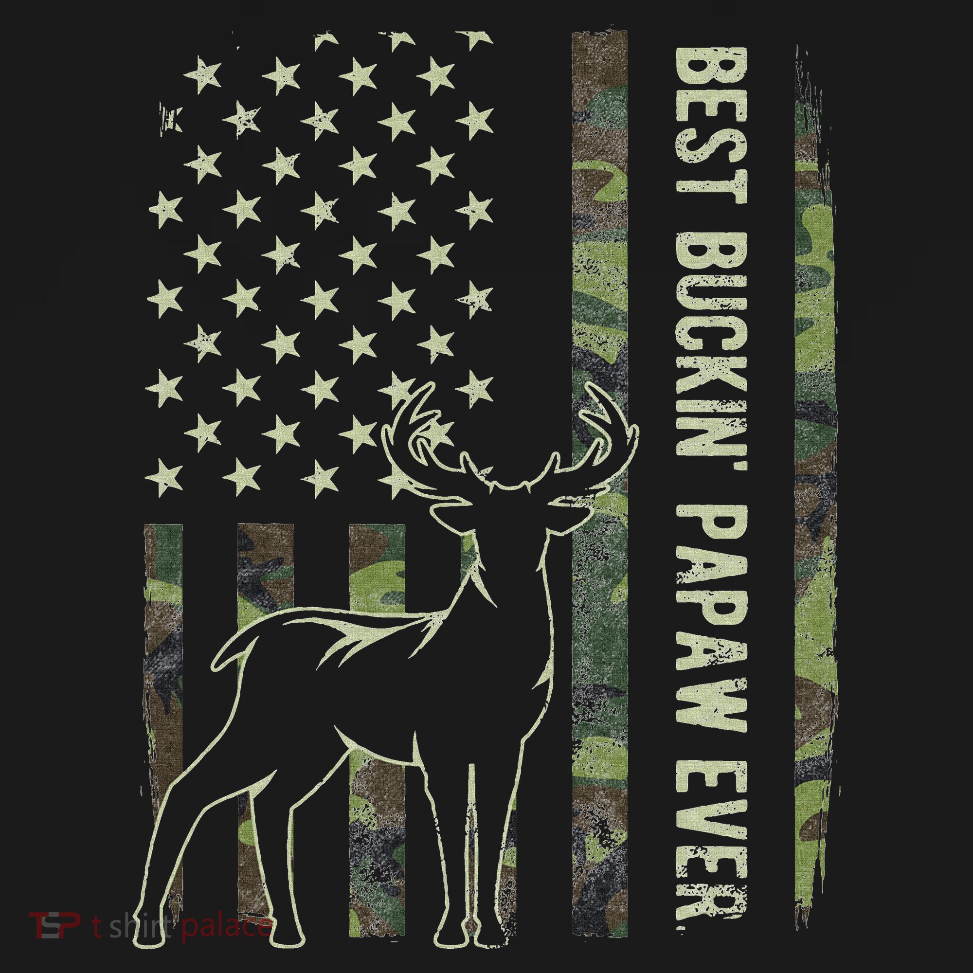 Best Buckin Papaw Camo American Flag Deer Hunting Gift T-Shirt