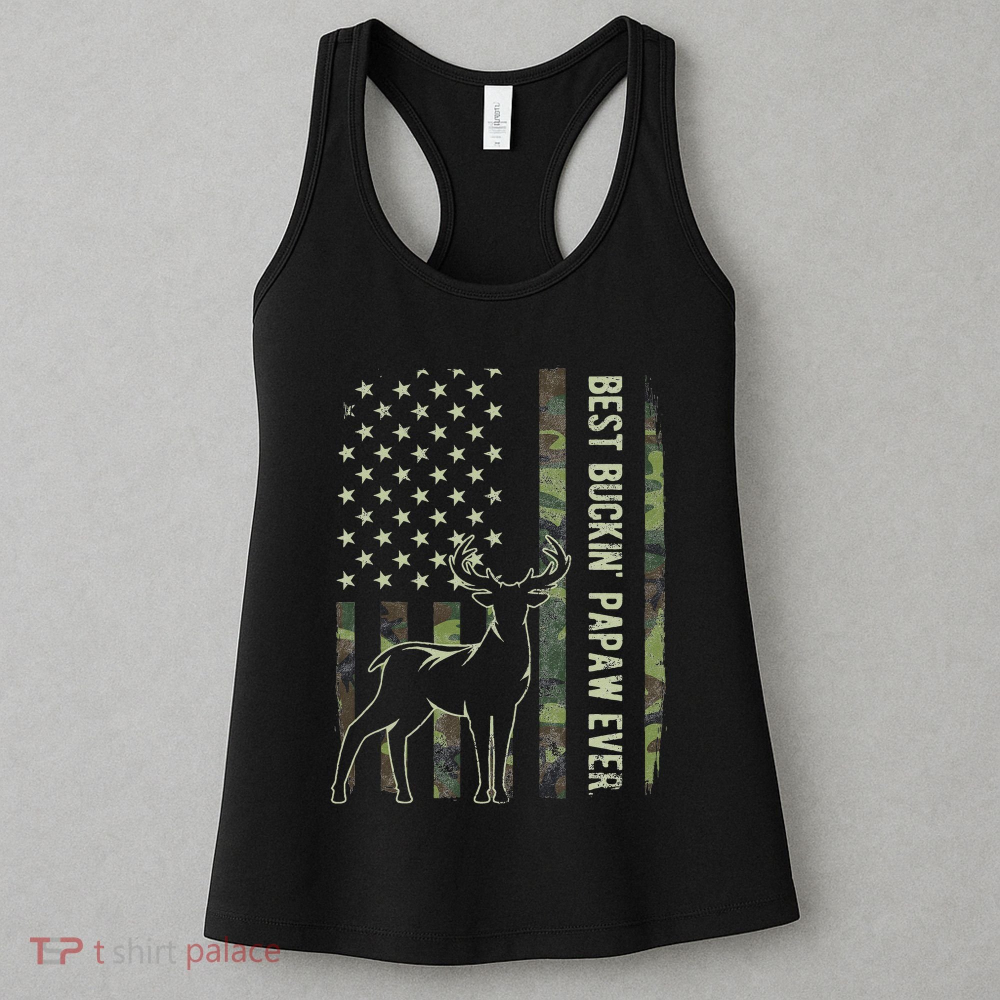 Best Buckin Papaw Camo American Flag Deer Hunting Gift Women's Tank Top