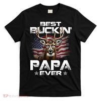 Best Buckin Papa Ever Usa Flag Deer Hunting FatherS Day T-Shirt thumb 0