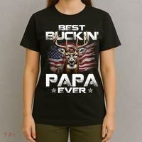 Best Buckin Papa Ever Usa Flag Deer Hunting FatherS Day T-Shirt thumb 4