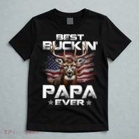 Best Buckin Papa Ever Usa Flag Deer Hunting FatherS Day T-Shirt thumb 5