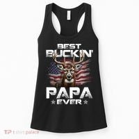 Best Buckin Papa Ever Usa Flag Deer Hunting FatherS Day Women's Tank Top thumb 0