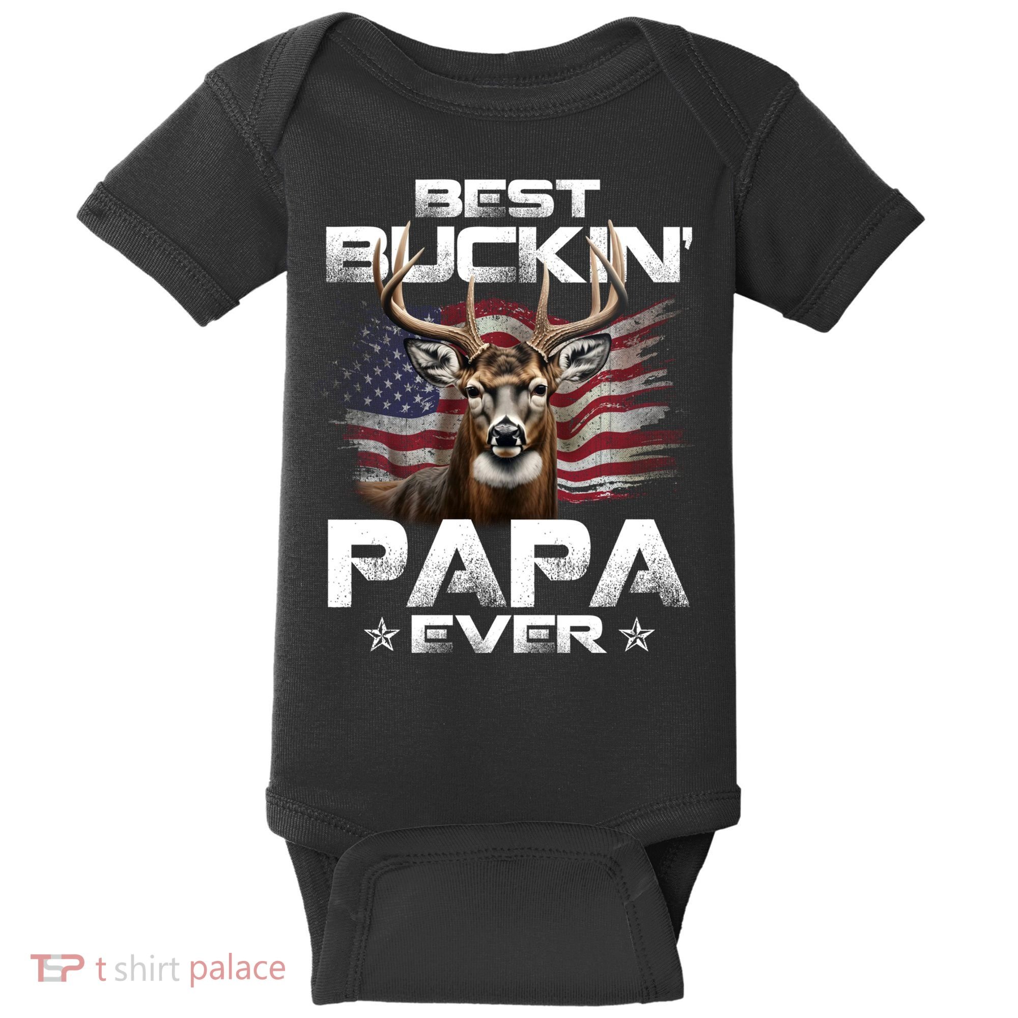 Best Buckin Papa Ever Usa Flag Deer Hunting FatherS Day Baby Bodysuit