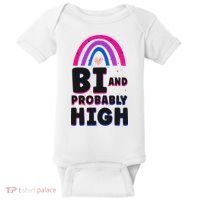 Bisexual Bi Pride Flag Bi And Probably High Baby Bodysuit thumb 0