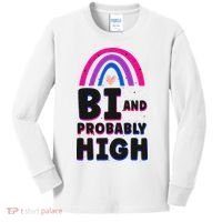 Bisexual Bi Pride Flag Bi And Probably High Kids Long Sleeve Shirt thumb 0