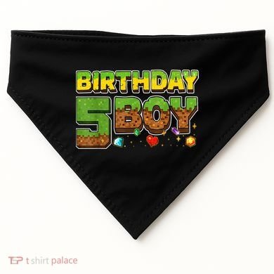 Birthday Boy Pixel 5th Birthday 5 Year Old USA-Made Doggie Bandana