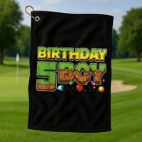 Birthday Boy Pixel 5th Birthday 5 Year Old Golf Towel thumb 1