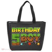 Birthday Boy Pixel 5th Birthday 5 Year Old Tote Bag thumb 0