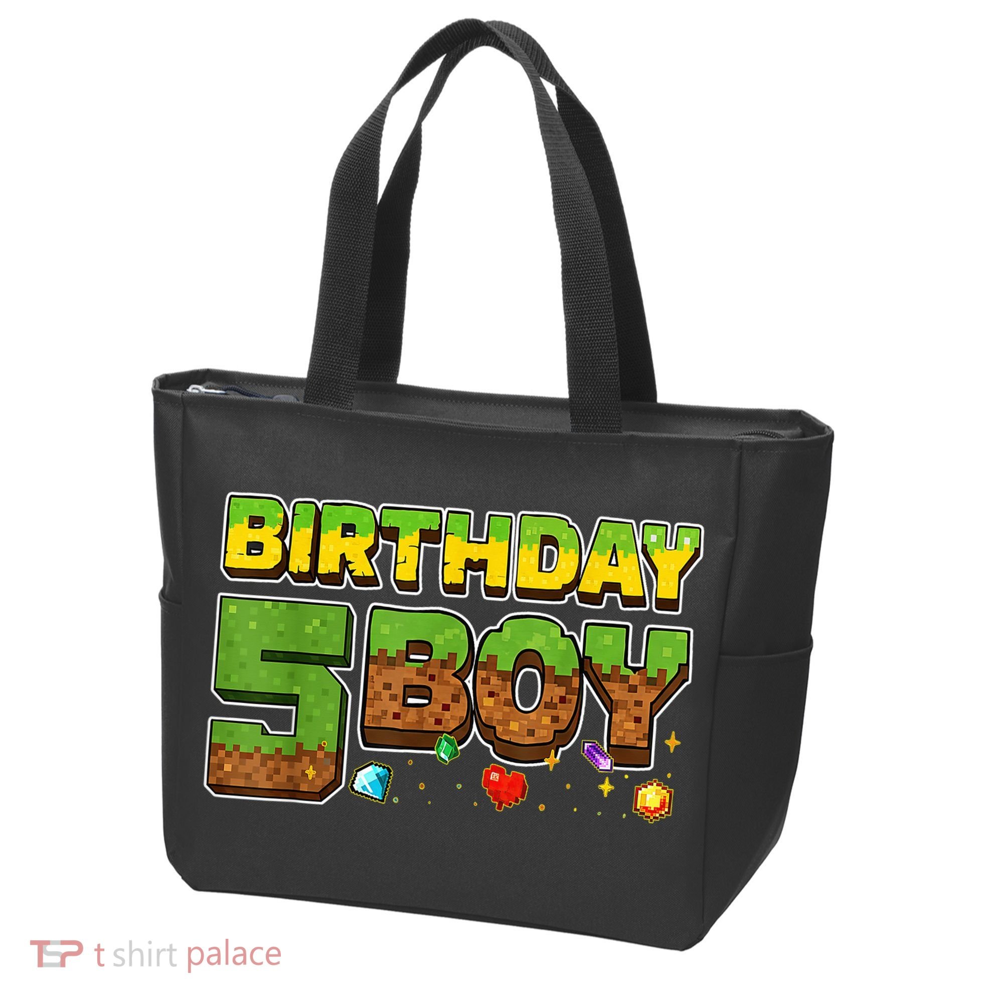 Birthday Boy Pixel 5th Birthday 5 Year Old Tote Bag
