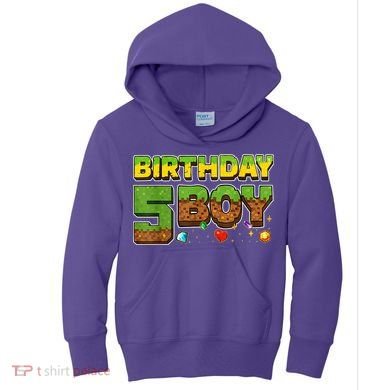 Birthday Boy Pixel 5th Birthday 5 Year Old Kids Hoodie