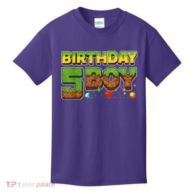 Birthday Boy Pixel 5th Birthday 5 Year Old Kids T-Shirt