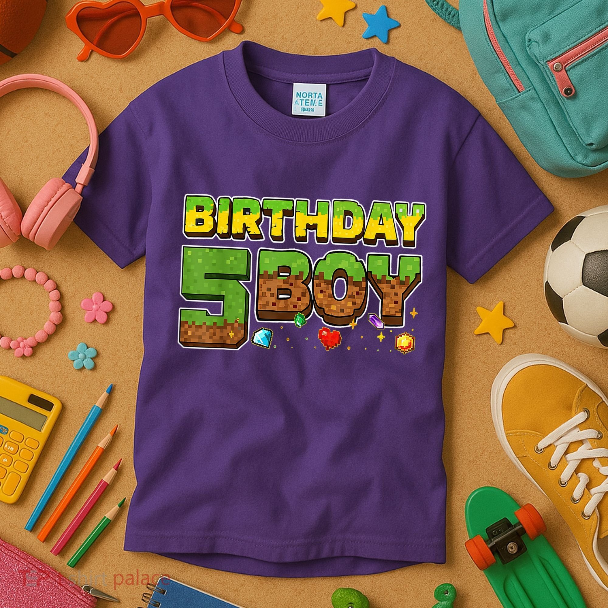 Birthday Boy Pixel 5th Birthday 5 Year Old Kids T-Shirt