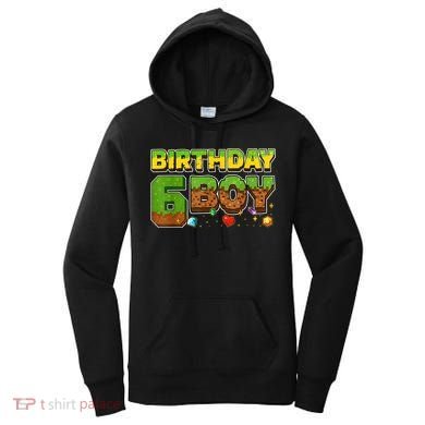 Birthday Boy Pixel 6th Birthday 6 Year Old Women's Hoodie