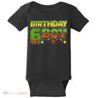 Birthday Boy Pixel 6th Birthday 6 Year Old Baby Bodysuit thumb 0