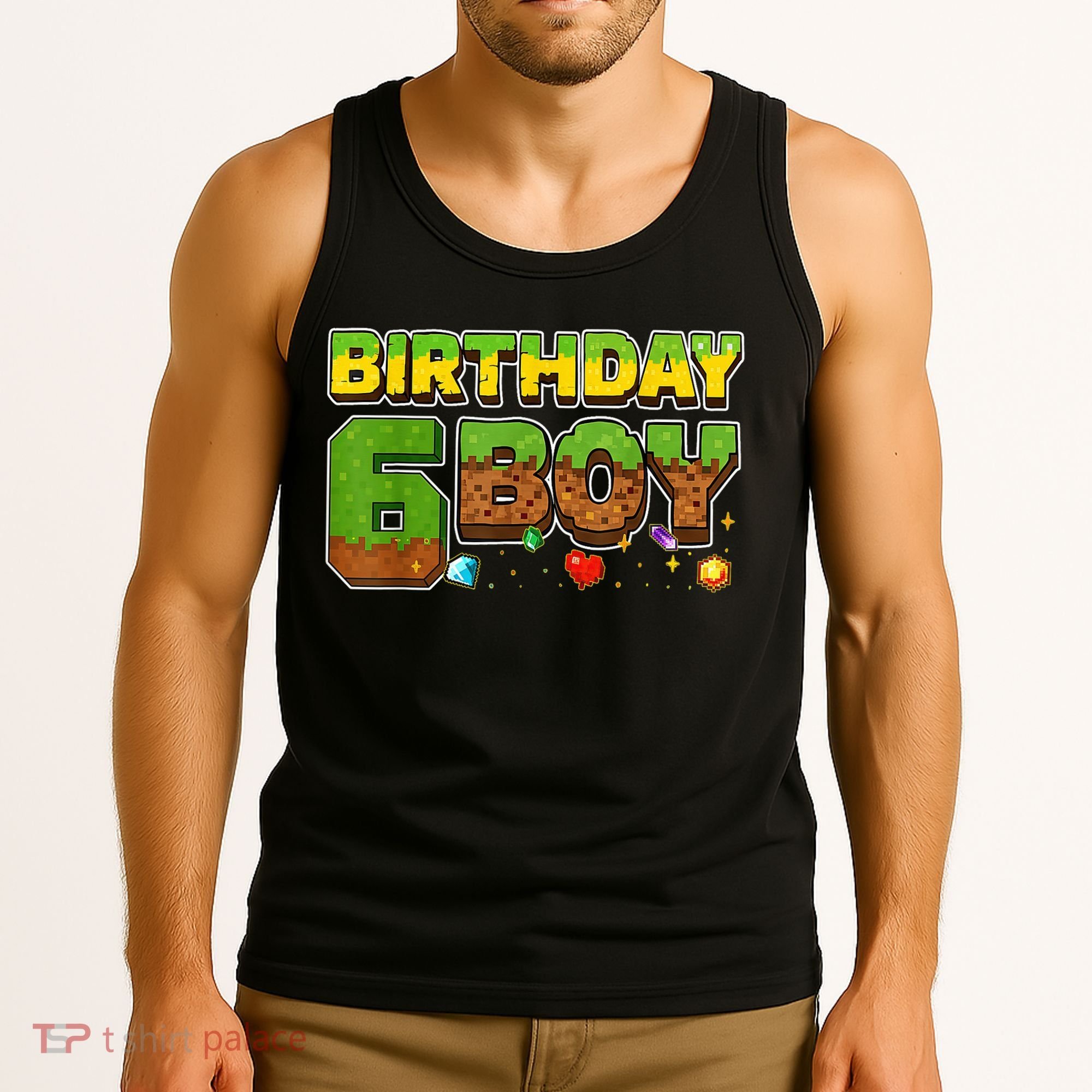 Birthday Boy Pixel 6th Birthday 6 Year Old Tank Top
