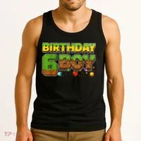 Birthday Boy Pixel 6th Birthday 6 Year Old Tank Top thumb 3