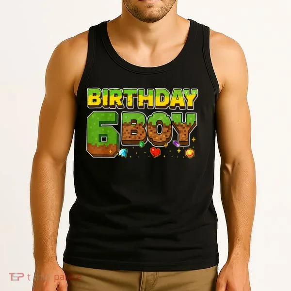 Birthday Boy Pixel 6th Birthday 6 Year Old Tank Top