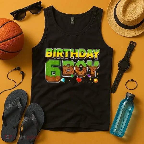 Birthday Boy Pixel 6th Birthday 6 Year Old Tank Top