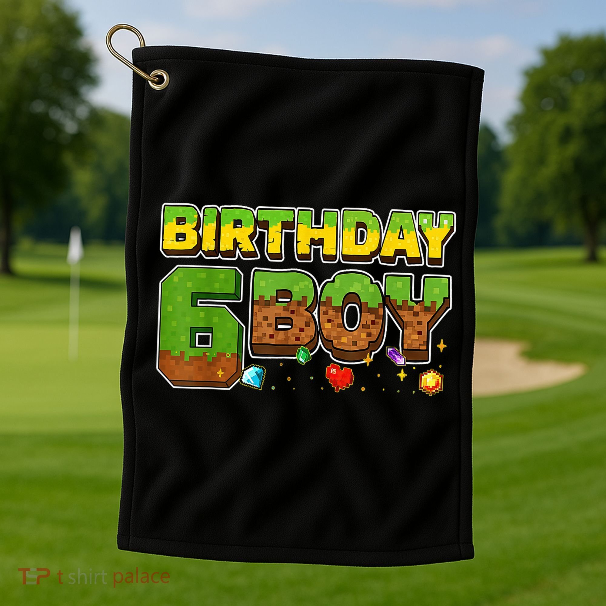 Birthday Boy Pixel 6th Birthday 6 Year Old Golf Towel