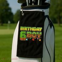 Birthday Boy Pixel 6th Birthday 6 Year Old Golf Towel thumb 2