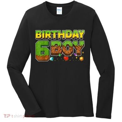 Birthday Boy Pixel 6th Birthday 6 Year Old Women's Long Sleeve Shirt