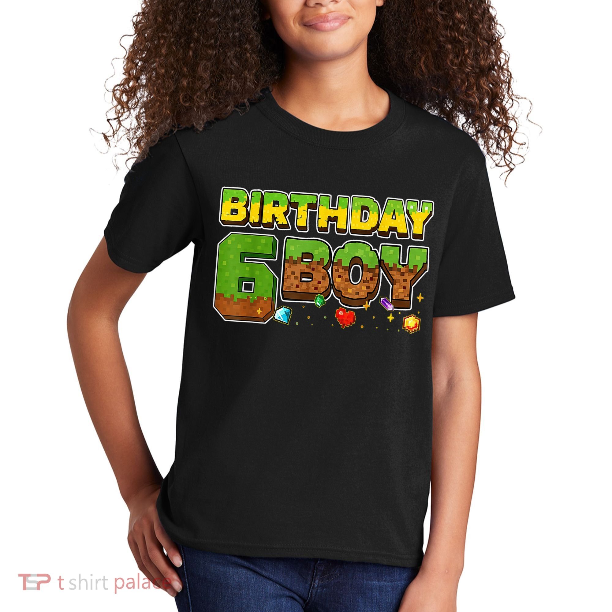 Birthday Boy Pixel 6th Birthday 6 Year Old Kids T-Shirt