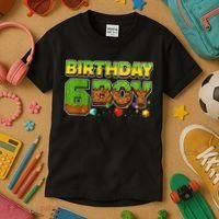 Birthday Boy Pixel 6th Birthday 6 Year Old Kids T-Shirt thumb 3