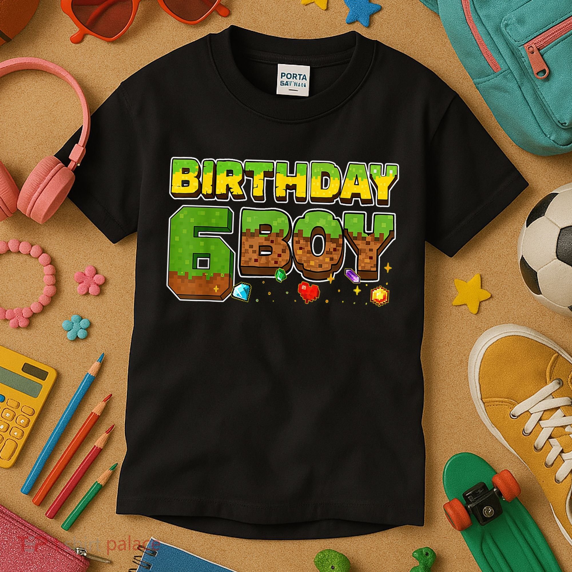 Birthday Boy Pixel 6th Birthday 6 Year Old Kids T-Shirt
