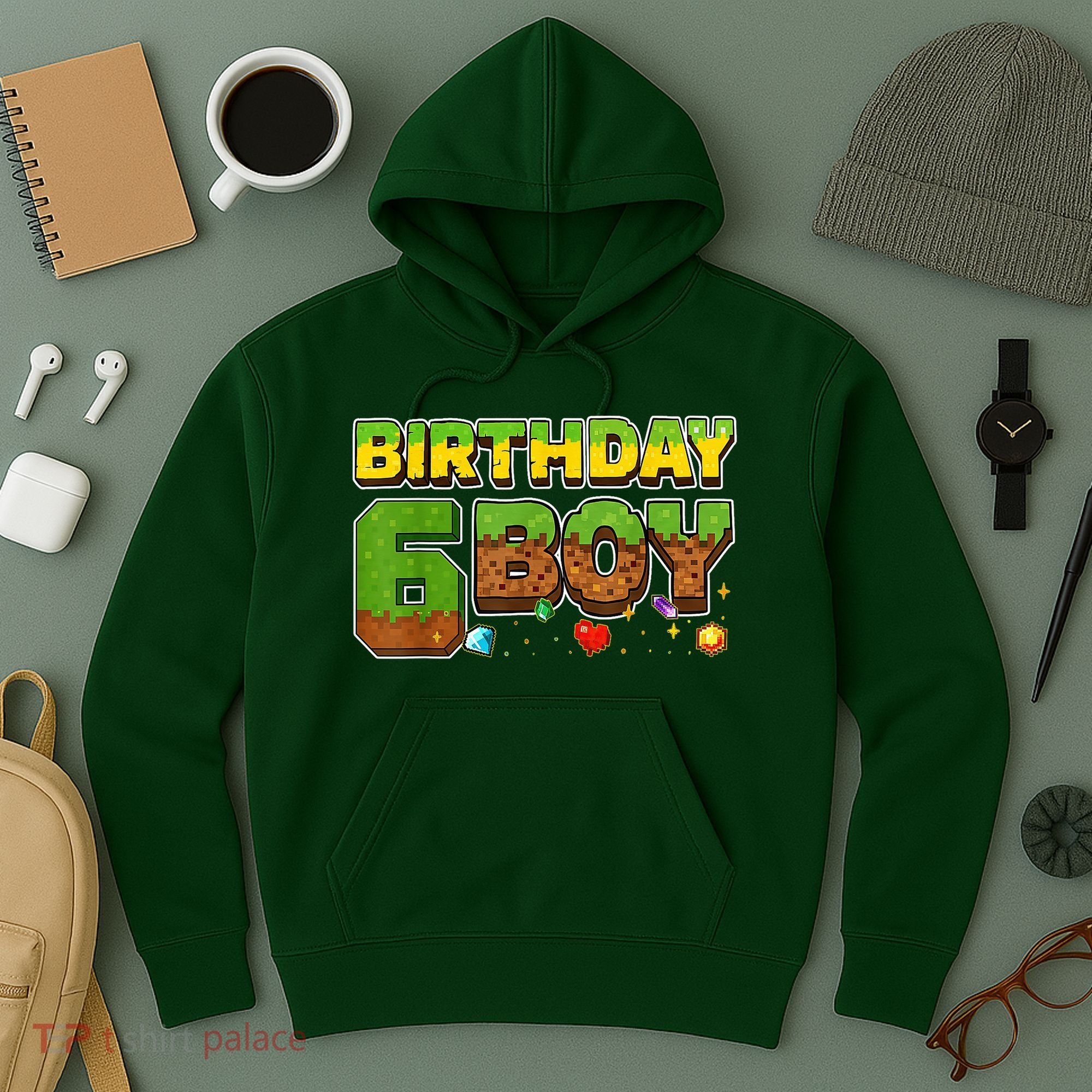 Birthday Boy Pixel 6th Birthday 6 Year Old Hoodie