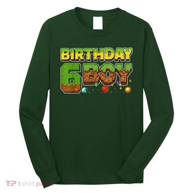 Birthday Boy Pixel 6th Birthday 6 Year Old Long Sleeve Shirt