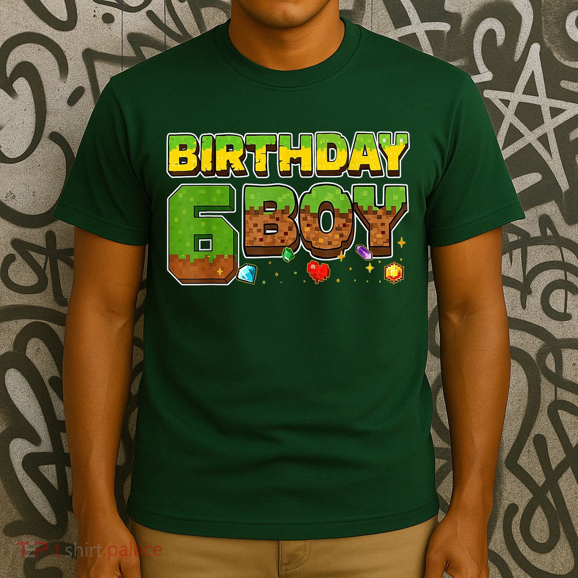 Birthday Boy Pixel 6th Birthday 6 Year Old T-Shirt