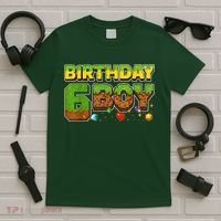 Birthday Boy Pixel 6th Birthday 6 Year Old T-Shirt thumb 5