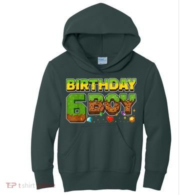 Birthday Boy Pixel 6th Birthday 6 Year Old Kids Hoodie