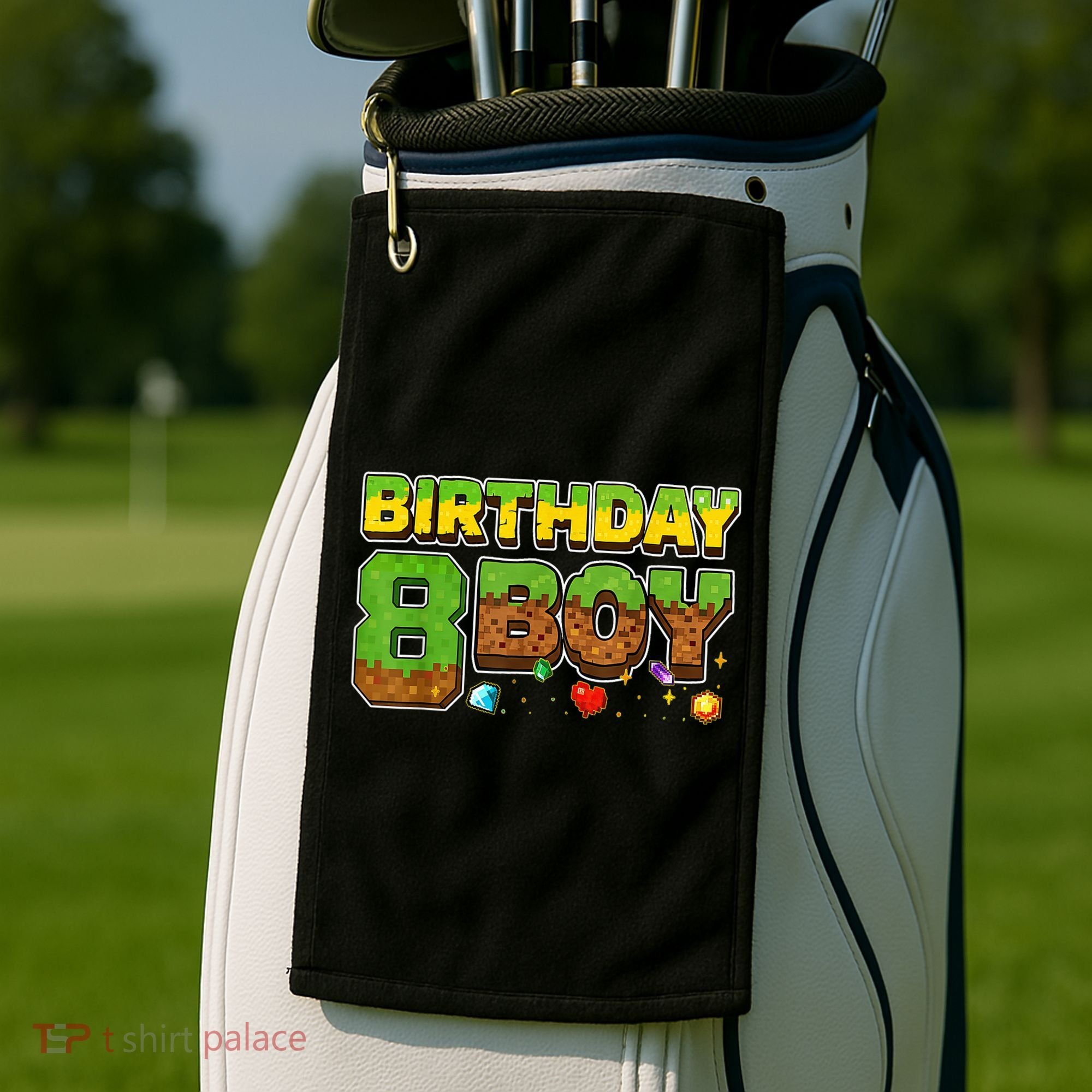 Birthday Boy Pixel 8th Birthday 8 Year Old Golf Towel